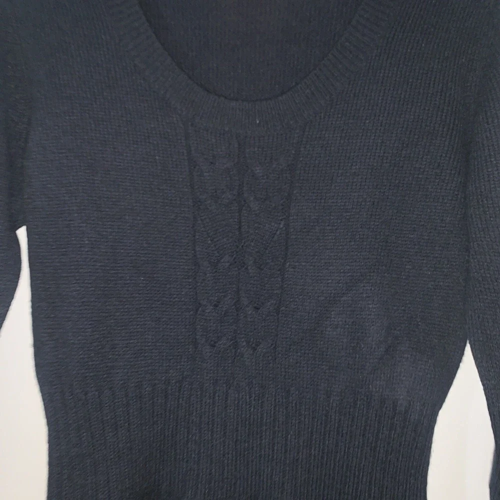 Merrell Womens Sweater Dress Medium Black Wool Blend Scoop Neck Ribbed Waist - Picture 2 of 11